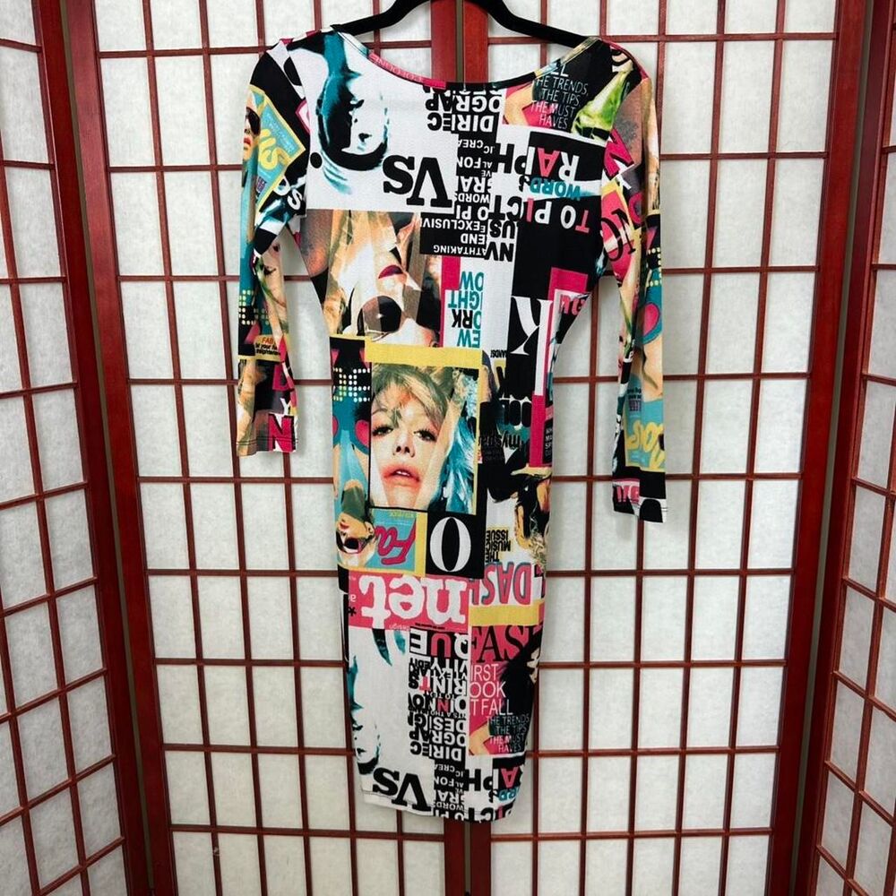 Y2K Symphony Mixed Media Newspaper Pattern Bodycon Avant Garde Midi Dress
